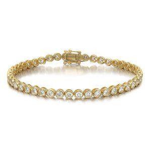 Bezel Set Round Cut Diamond Tennis Bracelet 18K Yellow Gold 3.98Cttw 7 Inches